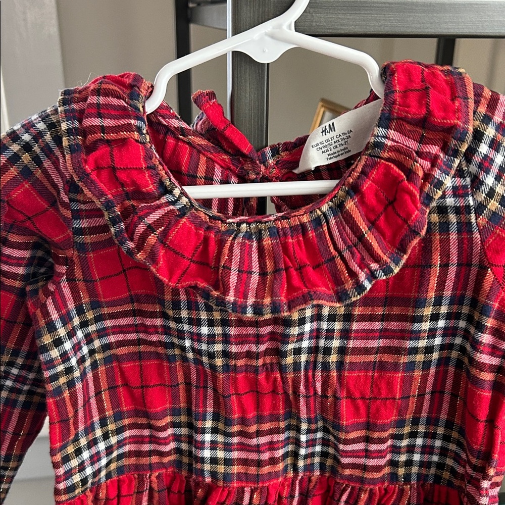H&M Red Plaid Ruffle Dress - Picture 2 of 5